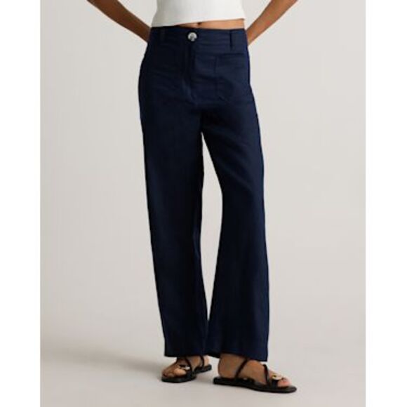 Quince Pants - Quince Women 100% European Linen Patch Pocket Wide Leg Pants Blue 6